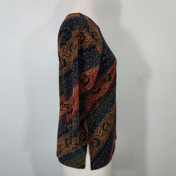 French Laundry Shirt Top Stretch Colorful 3/4 Sleeve Pullover Size Medium - Picture 5 of 11